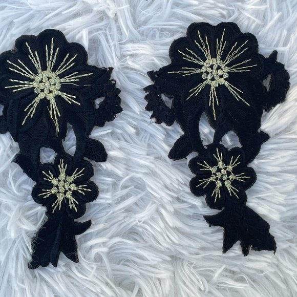 Black Patches Embroidery Iron On Flower Patches Set of 2 Patches Clothes Craft - Picture 6 of 7